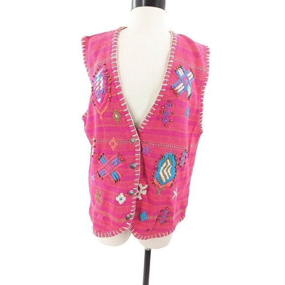 Sigrid Olsen Jackets & Blazers - Sigrid Olsen Women Sleeveless Embroidered Beaded Knitted Vest Pink Size Large